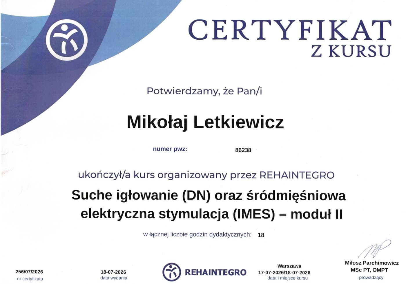 Suche igłowanie (DN) i śródmięśniowa stymulacja elektryczna (IMES), moduł II